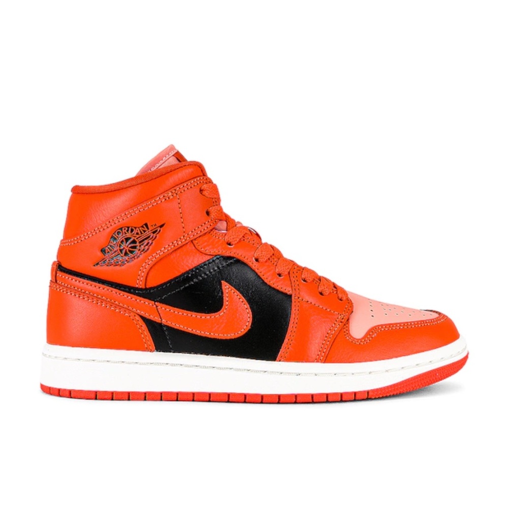 Air Jordan 1 Mid in Crimson Bliss, Blush Orange, & Black Sail